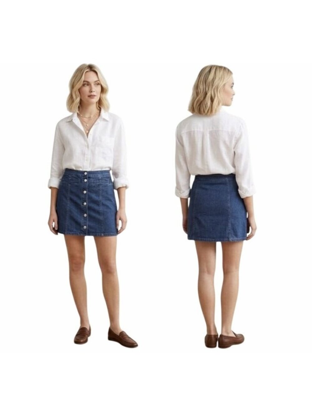 ❤️Madewell Women’s Blue Denim Mini Skirt Size 26 Button Front Stretch Jean Skirt